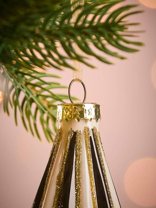 Six Monochrome Glass Baubles