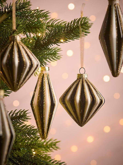 Six Monochrome Glass Baubles