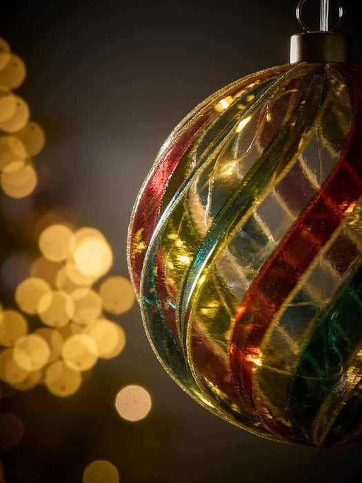 Light Up Striped Glass Bauble