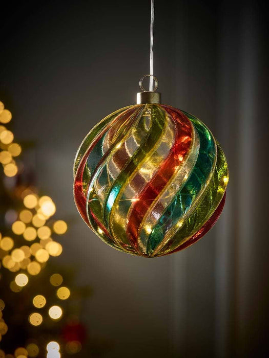 Light Up Striped Glass Bauble