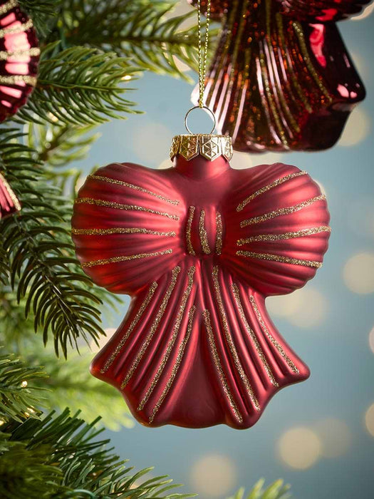 Four Festive Glass Bow Baubles