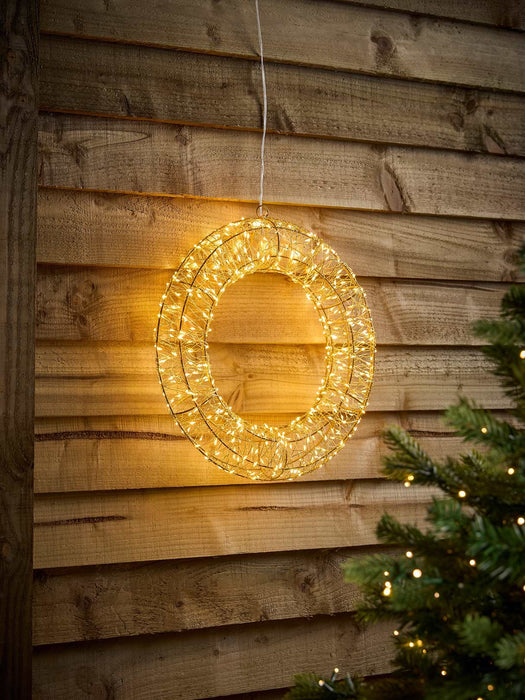 Lit Naked Wire Outdoor Wreath- Small