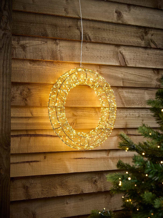 Lit Naked Wire Outdoor Wreath- Small