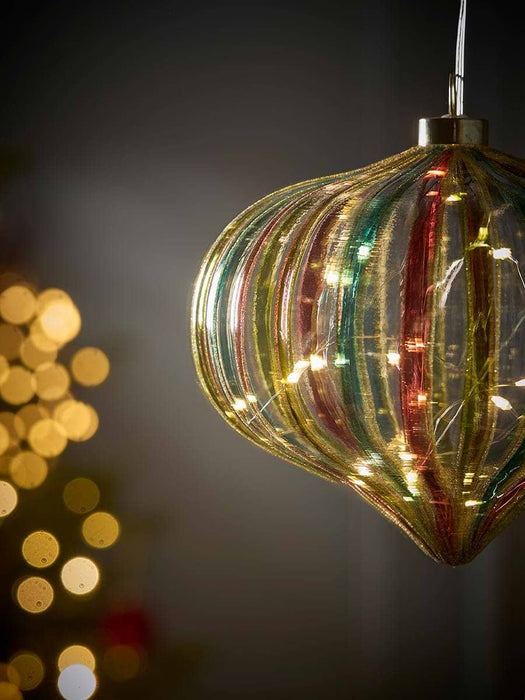 Lit Glass LED Multi Stripe Bauble