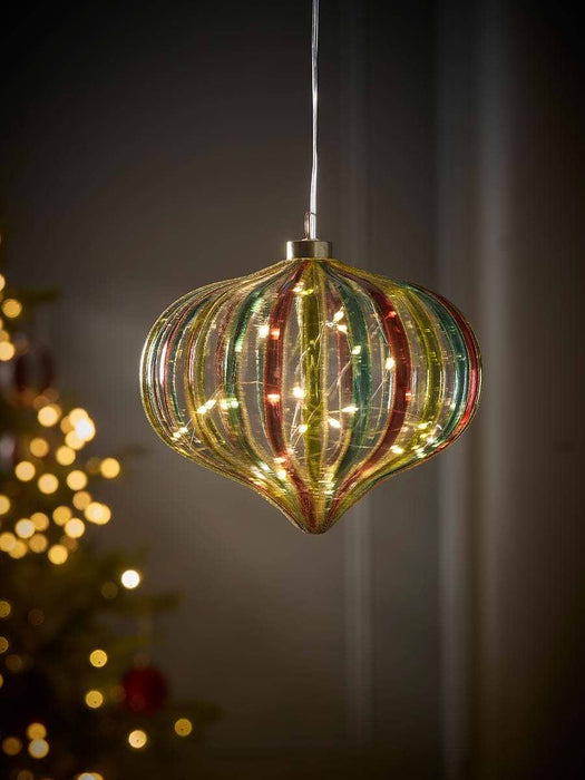 Lit Glass LED Multi Stripe Bauble