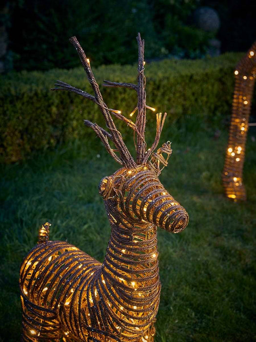 Warm White Faux Wicker Light Up Reindeer - Small