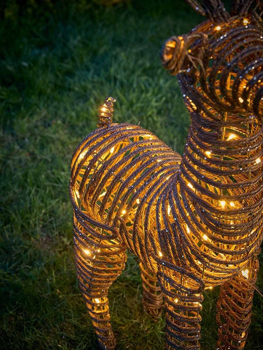 Warm White Faux Wicker Light Up Reindeer - Small