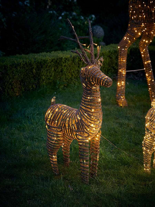 Warm White Faux Wicker Light Up Reindeer - Small