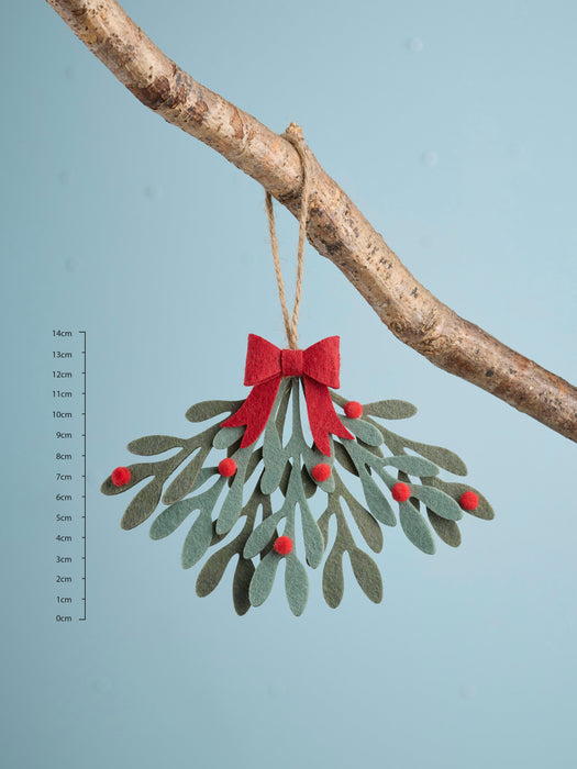Six Mistletoe Felt Hanging Decorations