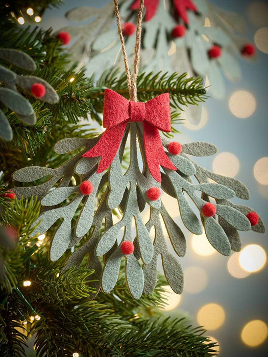 Six Mistletoe Felt Hanging Decorations