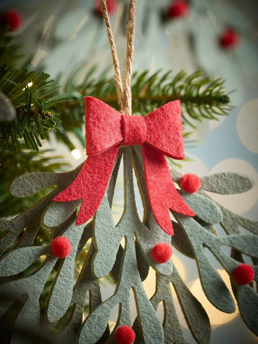 Six Mistletoe Felt Hanging Decorations