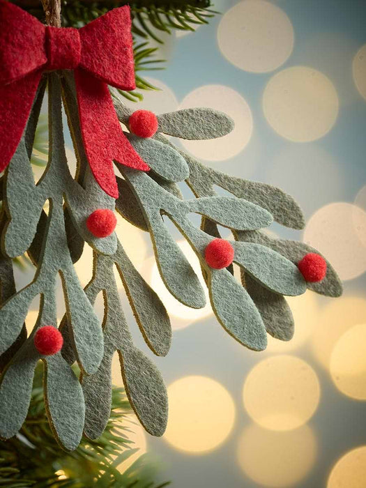 Six Mistletoe Felt Hanging Decorations