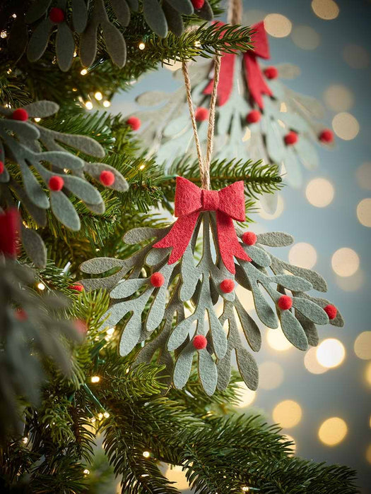 Six Mistletoe Felt Hanging Decorations
