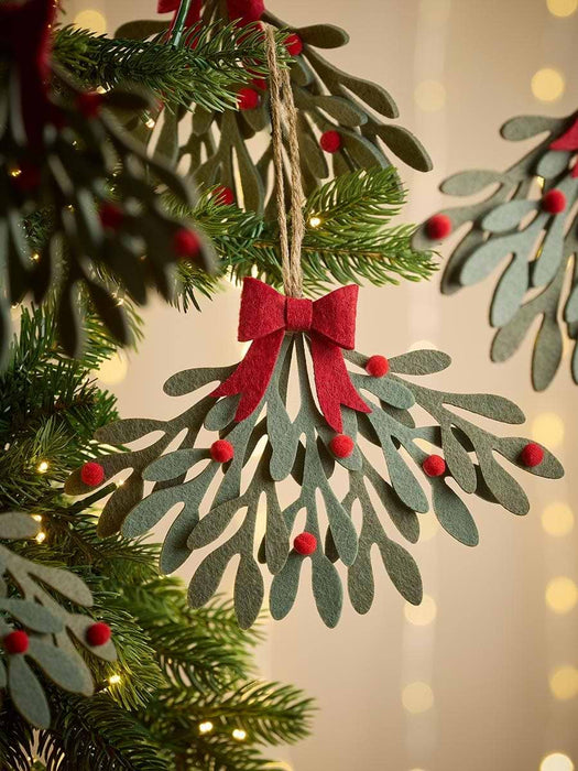Six Mistletoe Felt Hanging Decorations