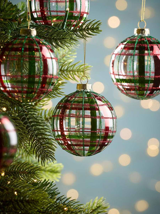 Six Tartan Embellished Baubles