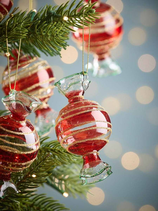 Six Hanging Striped Glass Sweets