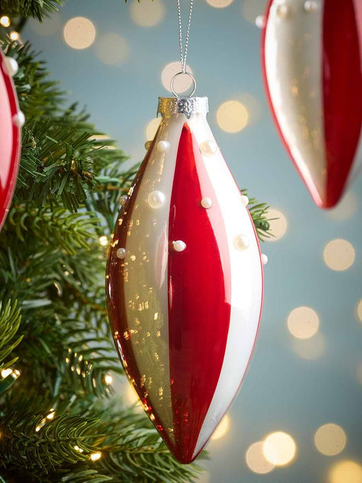 Four Jolly Stripe & Pearl Glass Drops