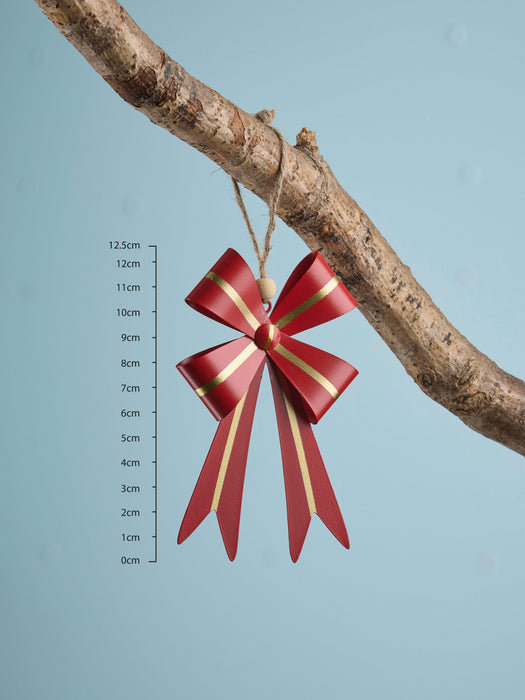Six Red & Gold Hanging Metal Bows