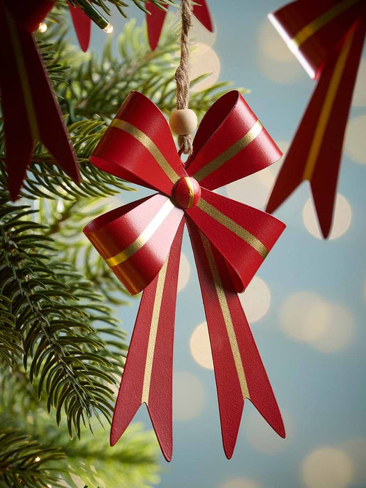 Six Red & Gold Hanging Metal Bows