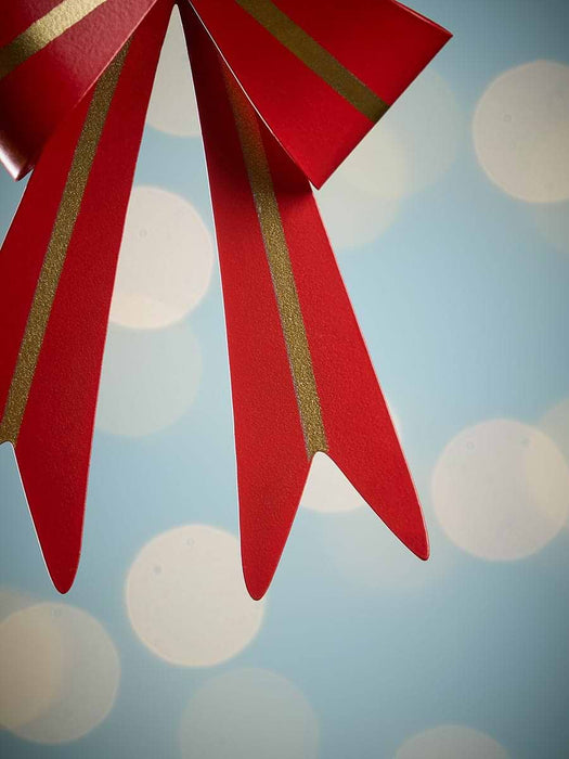Six Red & Gold Hanging Metal Bows