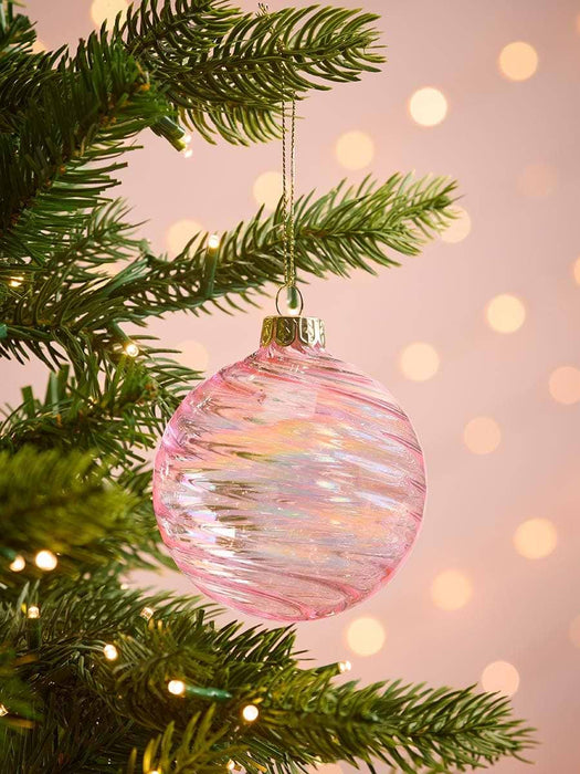 Six Swirly Iridescent Glass Baubles