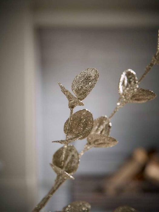 Three Champagne Glitter Mini Leaf Stems