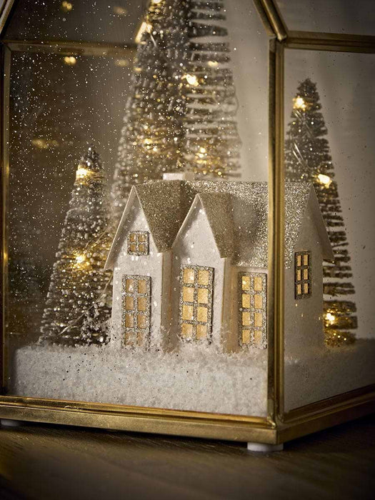 Glass House Lit Paper Village Scene