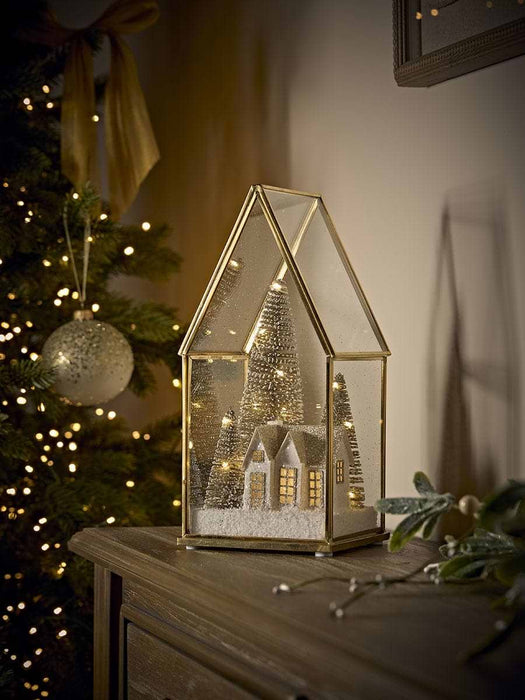 Glass House Lit Paper Village Scene