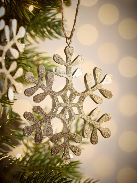 Four Gold Metal Hanging Snowflakes