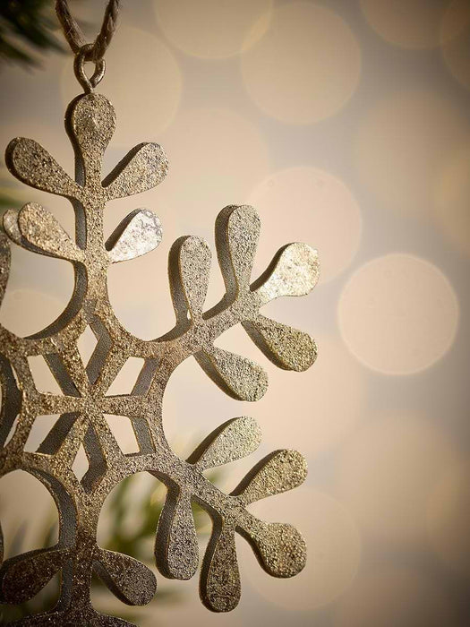 Four Gold Metal Hanging Snowflakes