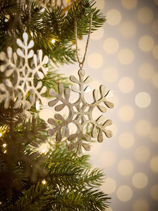 Four Gold Metal Hanging Snowflakes