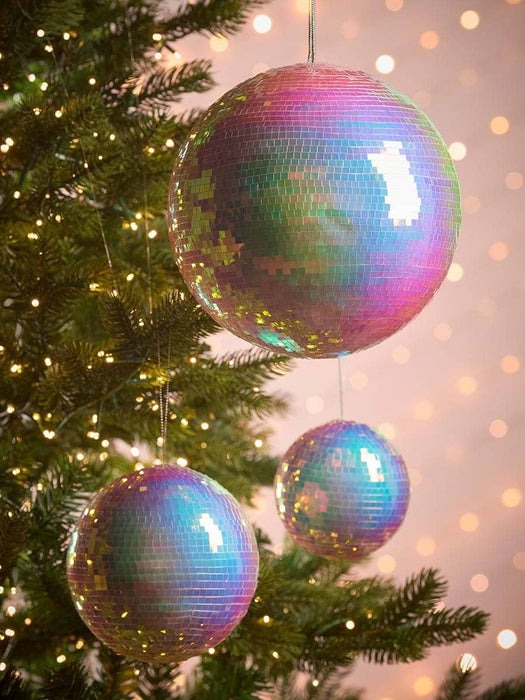 Three Shatterproof Iridescent Disco Ball Baubles - Small