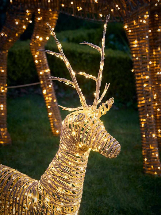 Soft Gold Faux Wicker Lit Reindeer - Small
