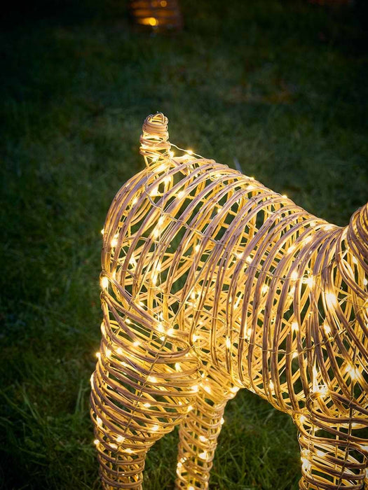 Soft Gold Faux Wicker Lit Reindeer - Small