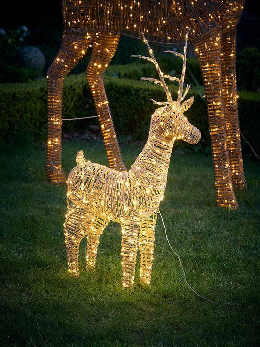 Soft Gold Faux Wicker Lit Reindeer - Small