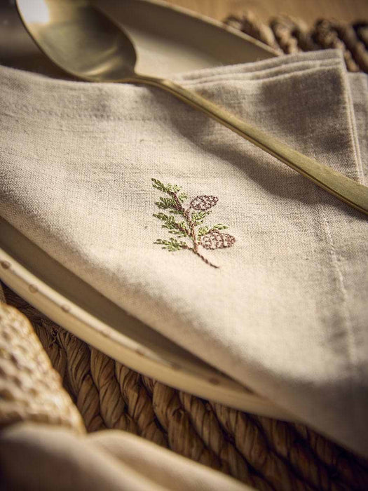 Four Embroidered Christmas Foliage Napkins