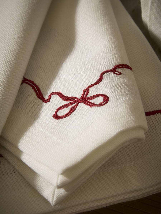 Four Embroidered Festive Bow Napkins