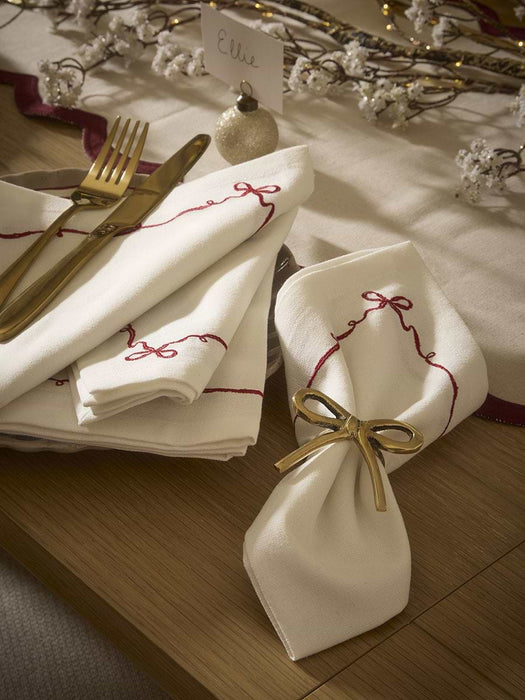 Four Embroidered Festive Bow Napkins