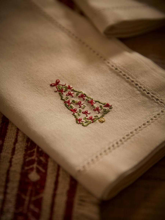 Four Embroidered Festive Tree Napkins