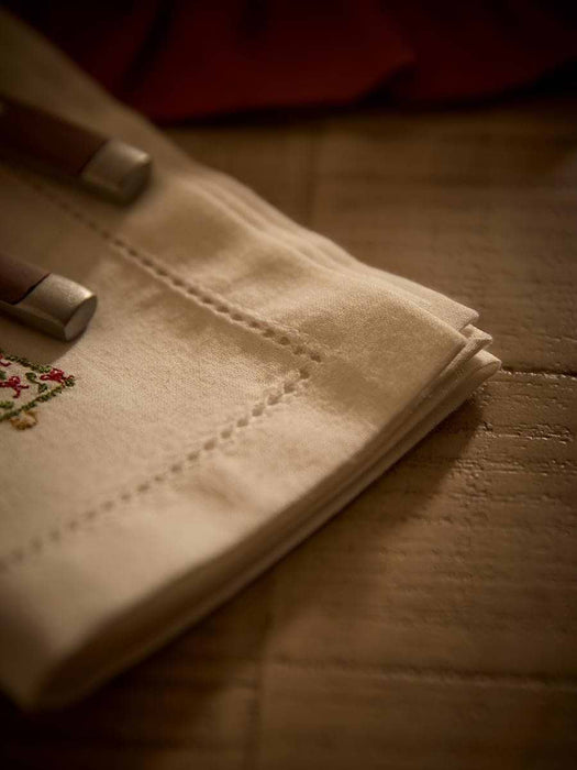 Four Embroidered Festive Tree Napkins