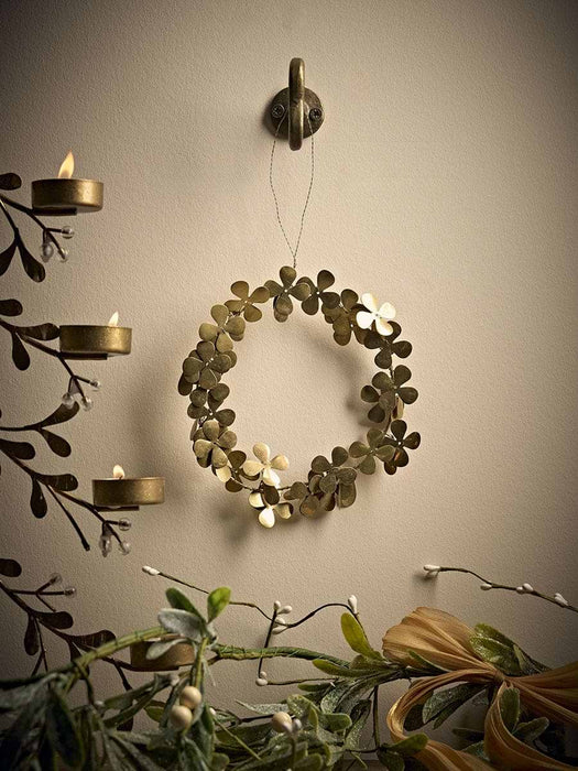 Hanging Brass Clover Wreath - Small