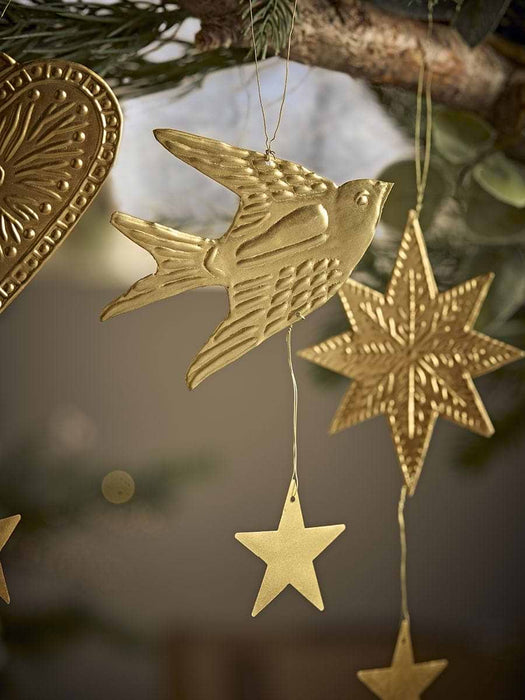 Set of Three Festive Brass Hanging Decorations