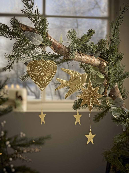 Set of Three Festive Brass Hanging Decorations