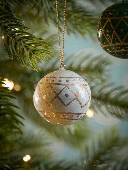 Four Paper Mache Baubles - Green Mix