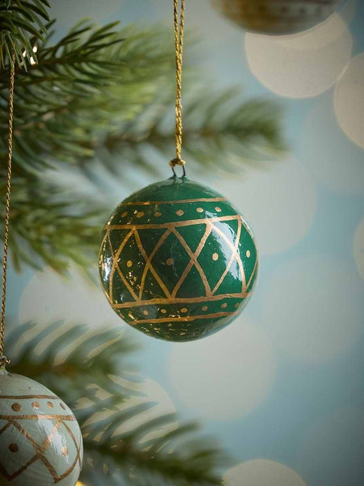 Four Paper Mache Baubles - Green Mix