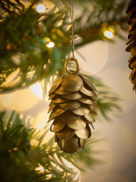 Four Hanging Brass Pine Cones