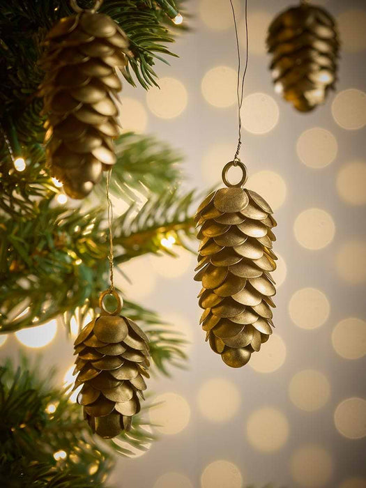 Four Hanging Brass Pine Cones