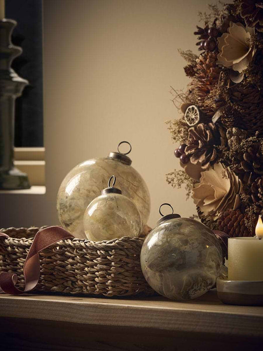 Three Beautiful Glass Marble Effect Baubles - Amber