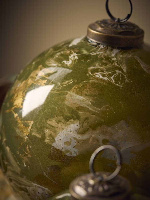 Three Beautiful Glass Marble Effect Baubles - Dark Green