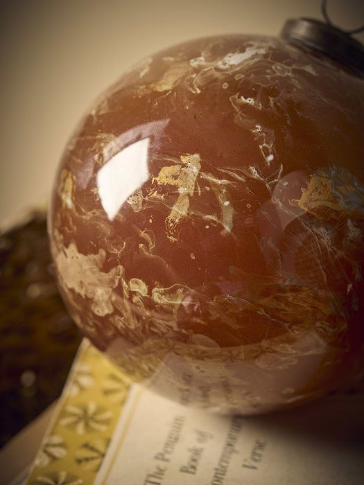 Three Beautiful Glass Marble Effect Baubles - Dark Brown
